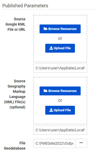 Published parameters